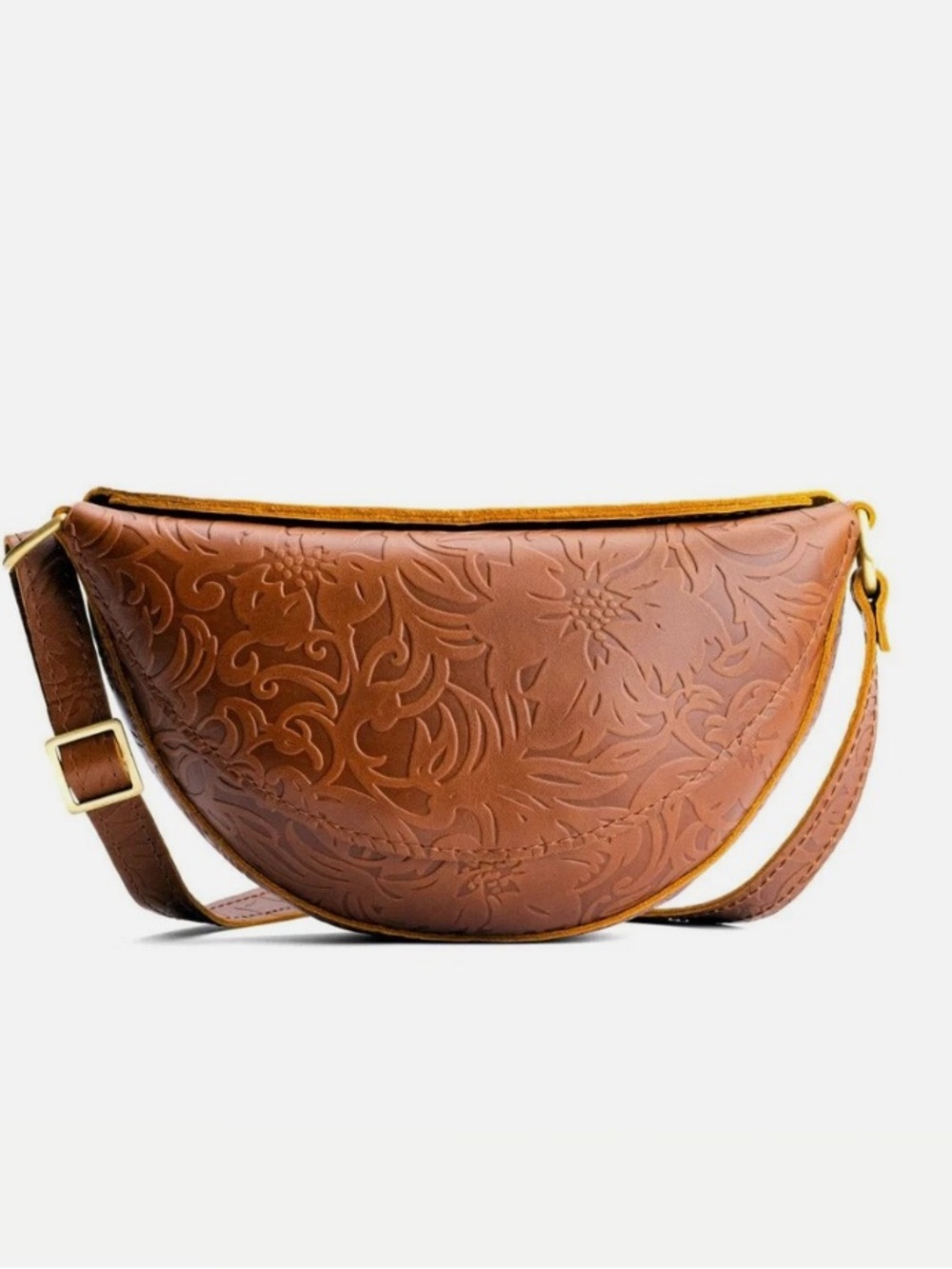 Portland Leather Embossed Half-Moon Crossbody Bag - Women